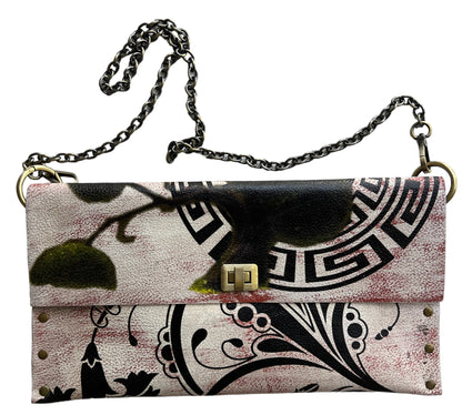 Hand-Painted Greek Meander Leather Clutch *
