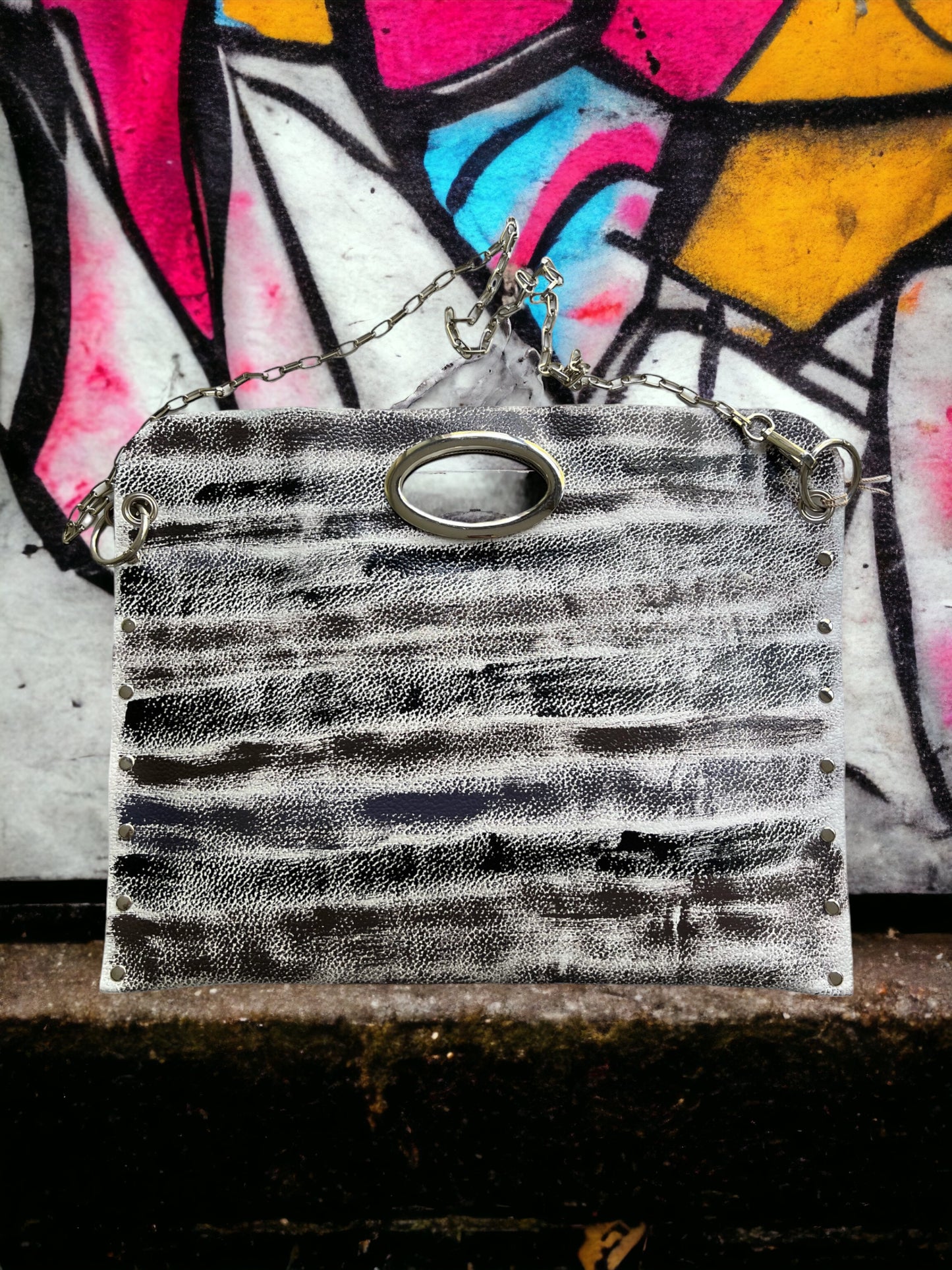 One-of-a-Kind Hand-Painted Abstract Leather Handbag