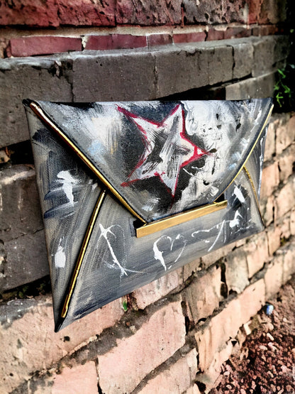 Hand-Painted Faux Leather Envelope Clutch Bag *