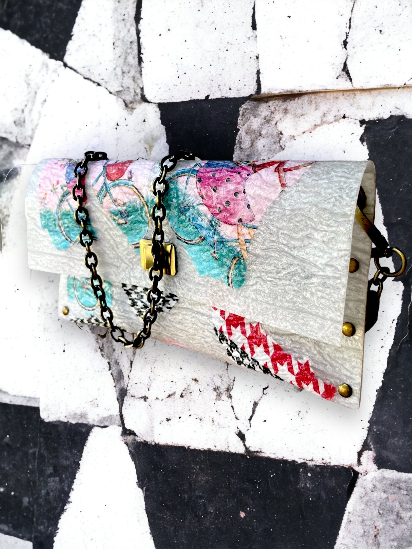 White Recycled Crossbody, Abstract Design