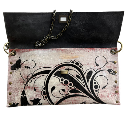 Hand-Painted Greek Meander Leather Clutch *