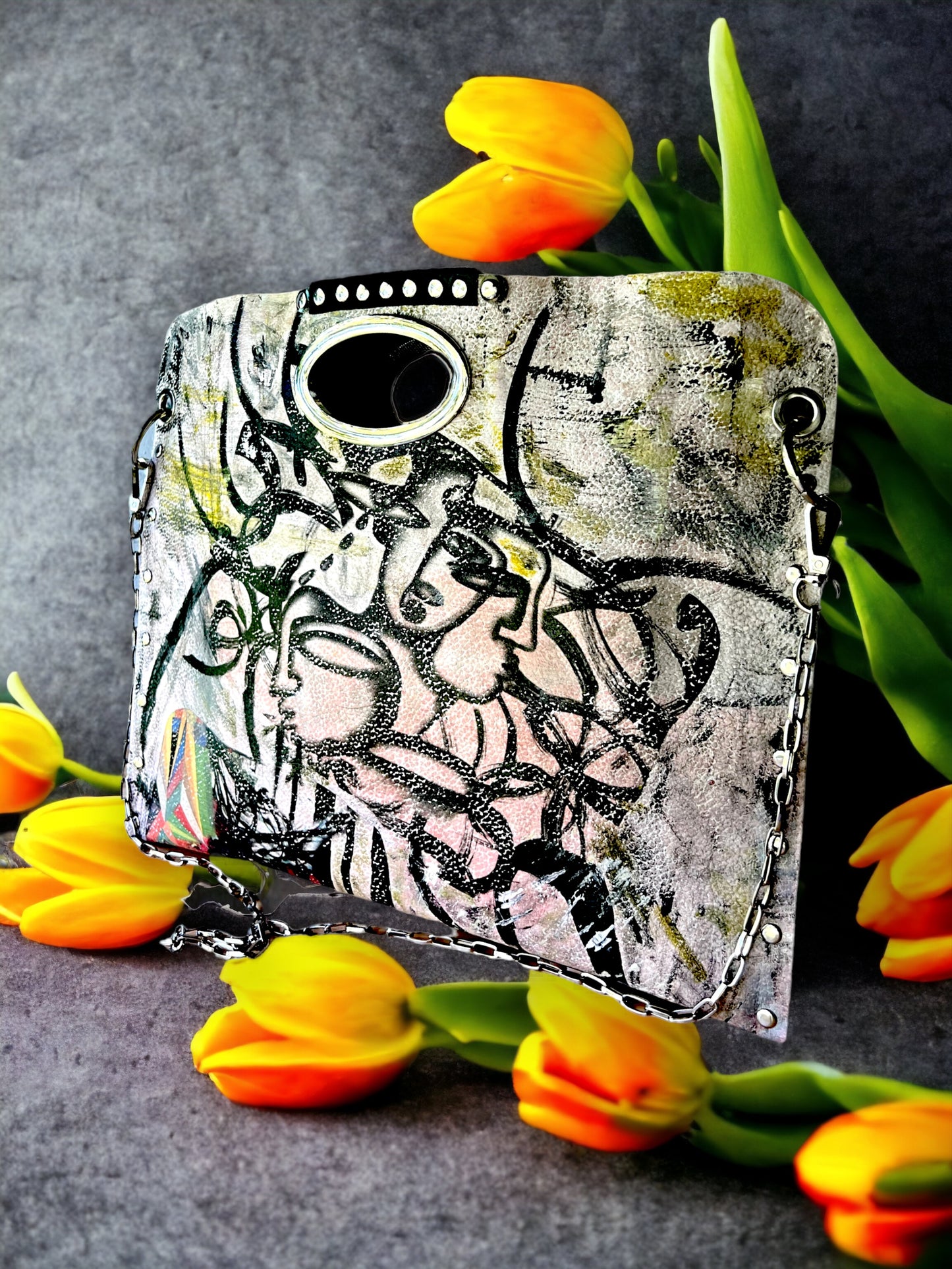 Hand-Painted Two-Sided Leather Handbag *