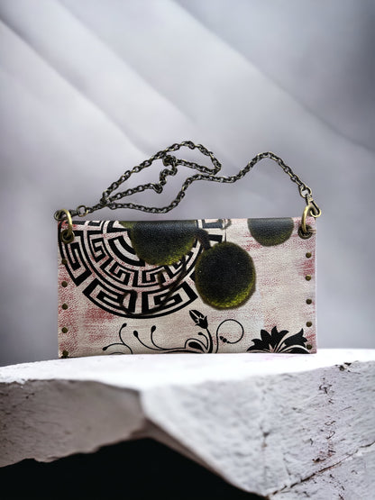 Hand-Painted Greek Meander Leather Clutch *