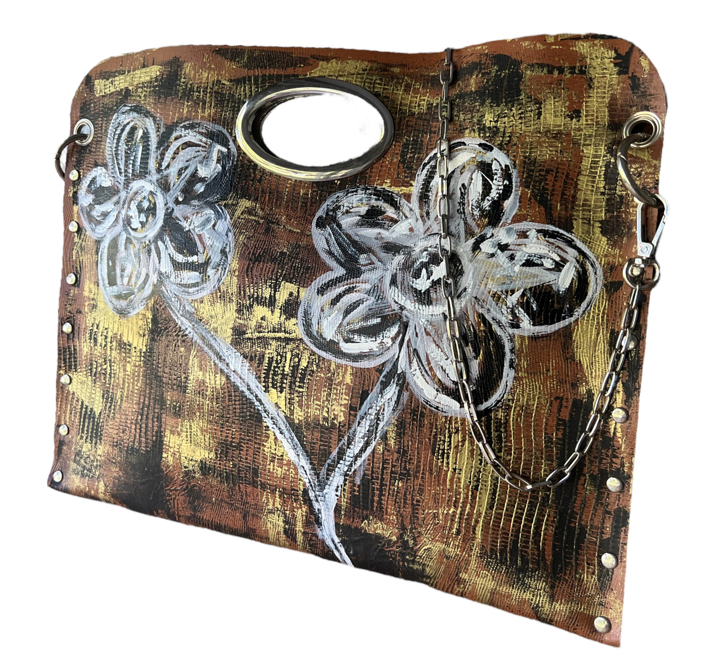 Hand-Painted Floral Leather Handbag