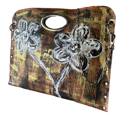 Hand-Painted Floral Leather Handbag