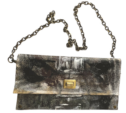 Brown and White Embellished Handbag