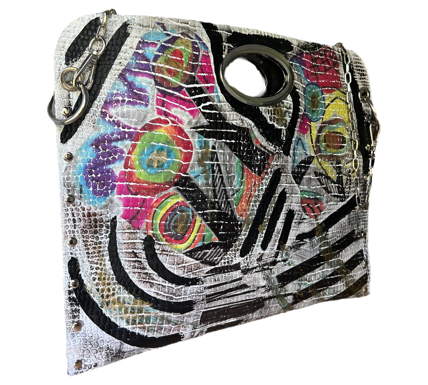 Hand-Painted Two-Sided Leather Handbag