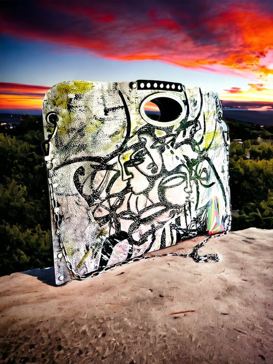 Hand-Painted Two-Sided Leather Handbag *