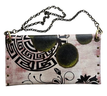Hand-Painted Greek Meander Leather Clutch *