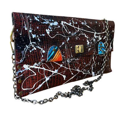 Brown Leather Crossbody Hand Painted Leather Bag