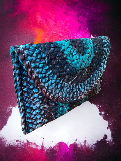 Turquoise Straw Clutch Envelope