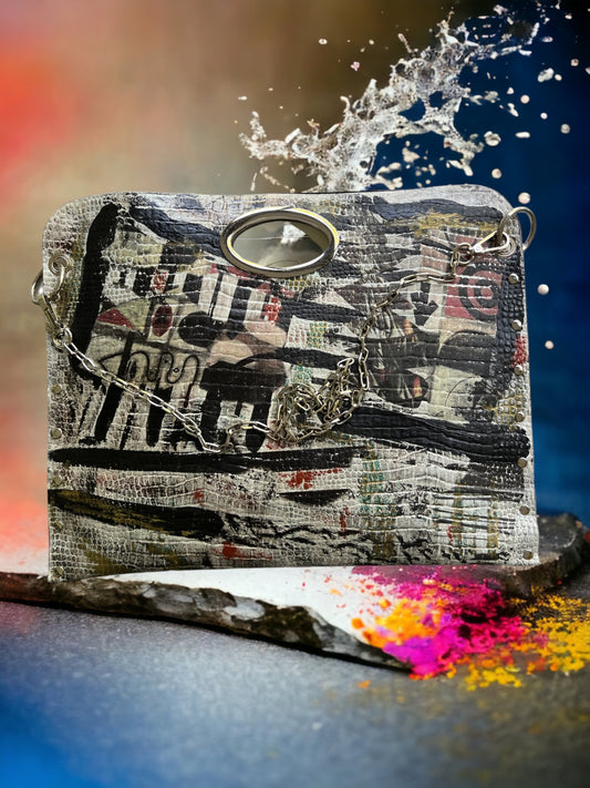Hand-Painted Two-Sided Leather Handbag