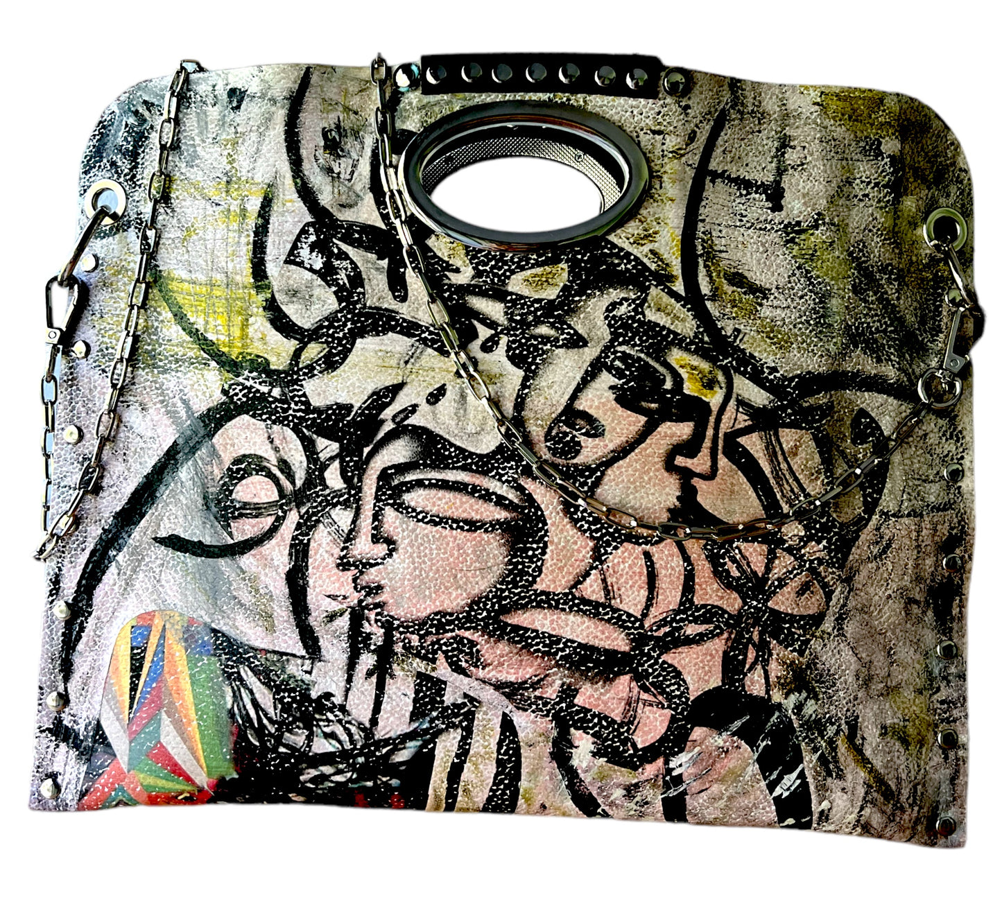 Hand-Painted Two-Sided Leather Handbag *