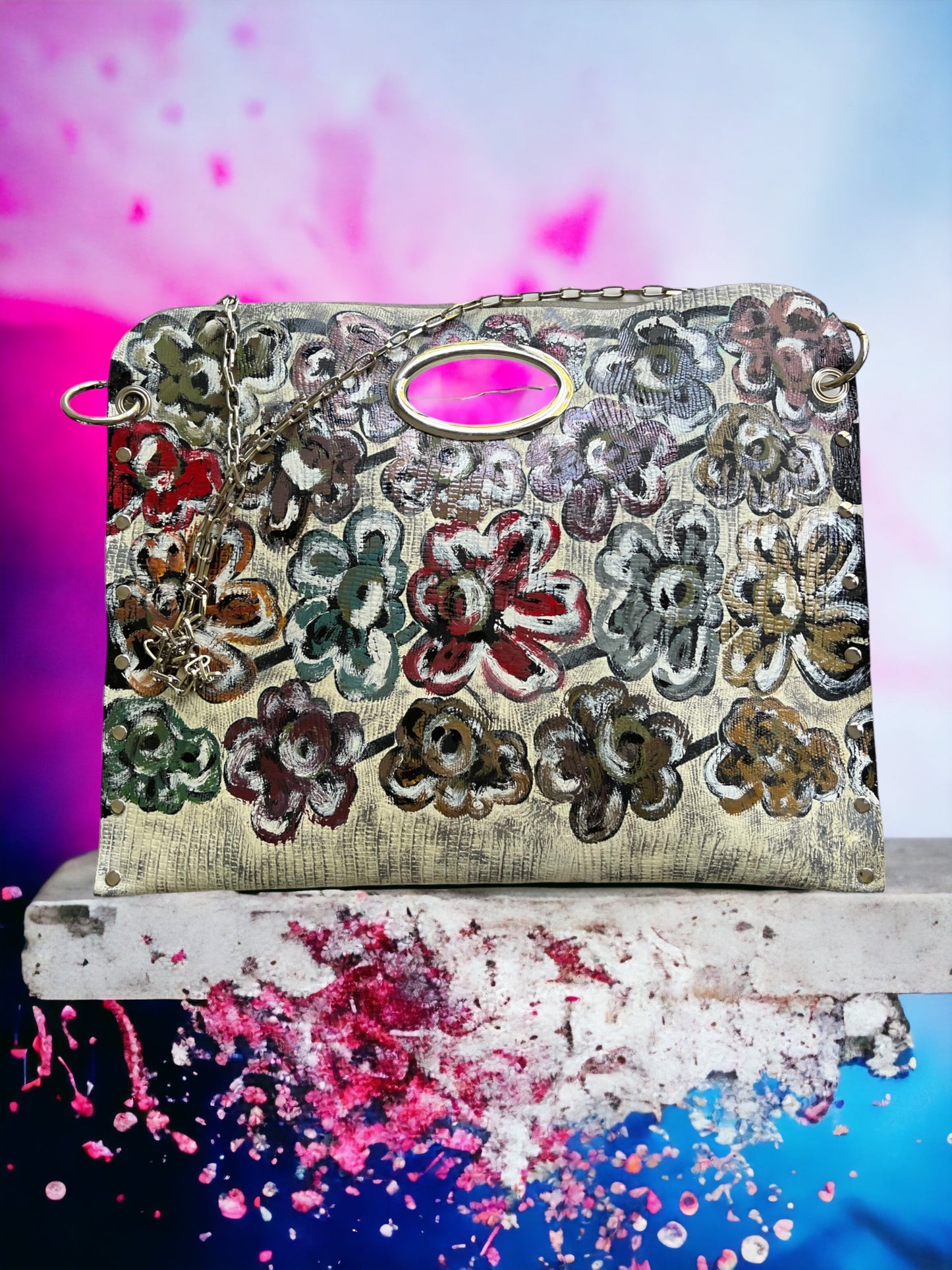 Hand-Painted Floral Leather Handbag *