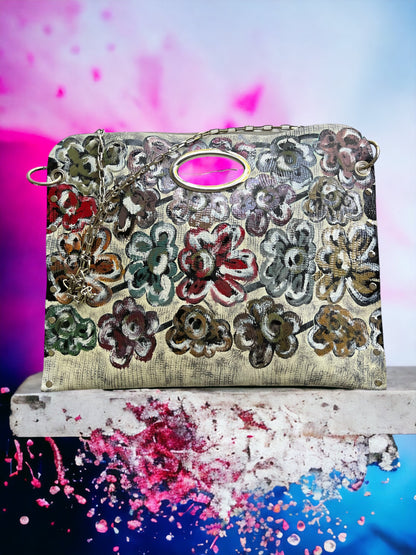 Hand-Painted Floral Leather Handbag *