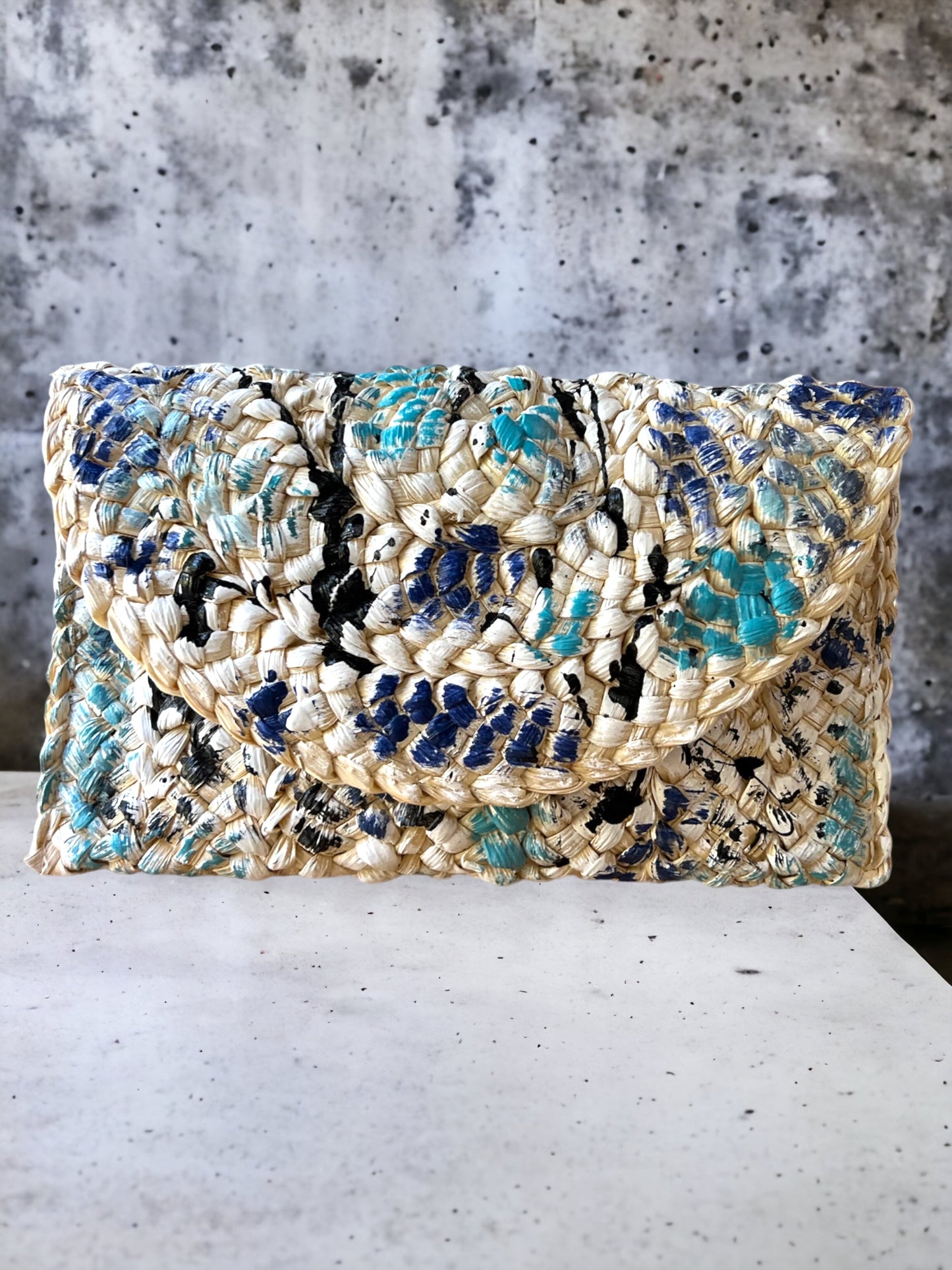 Straw Woven Clutch Hand-Painted