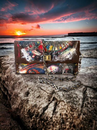 Brown Suede Embellished with Abstract Painting