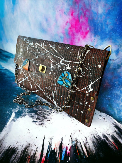 Brown Leather Crossbody Hand Painted Leather Bag