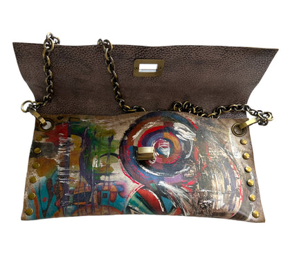 Abstract Leather Hand-Painted Clutch Bag