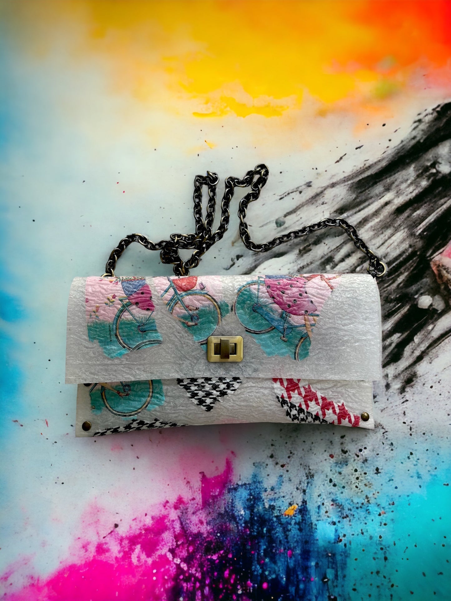 White Recycled Crossbody, Abstract Design