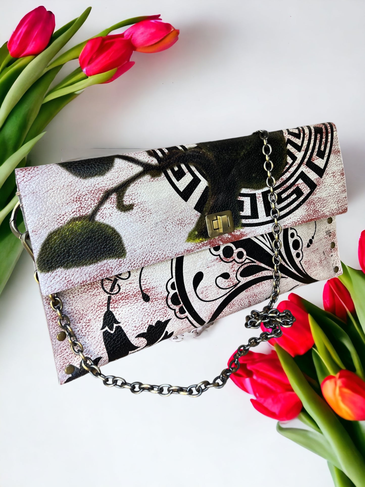 Greek Inspired Painted Clutch Bag