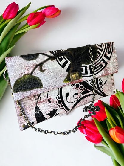 Hand-Painted Greek Meander Leather Clutch *