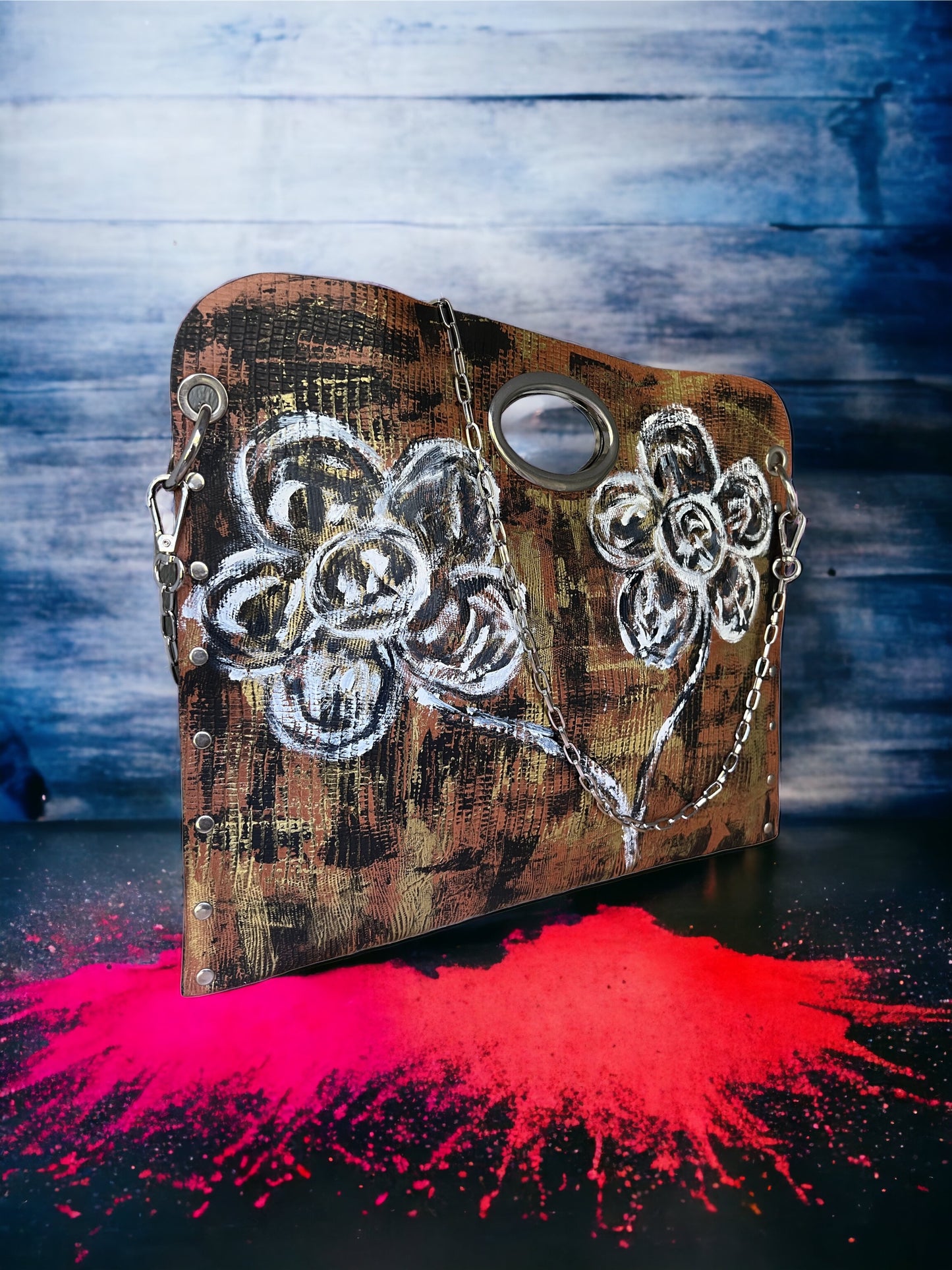 Hand-Painted Floral Leather Handbag