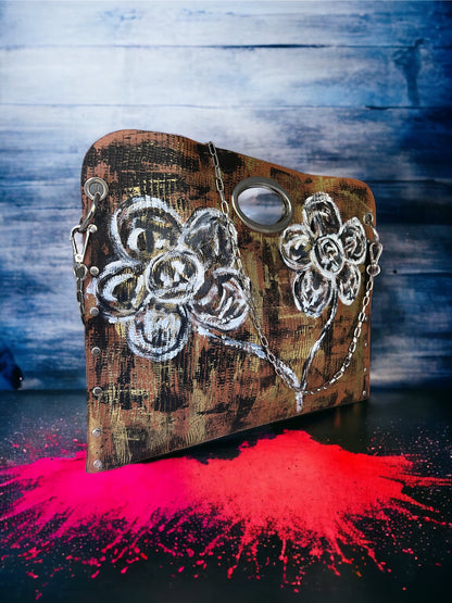 Hand-Painted Floral Leather Handbag