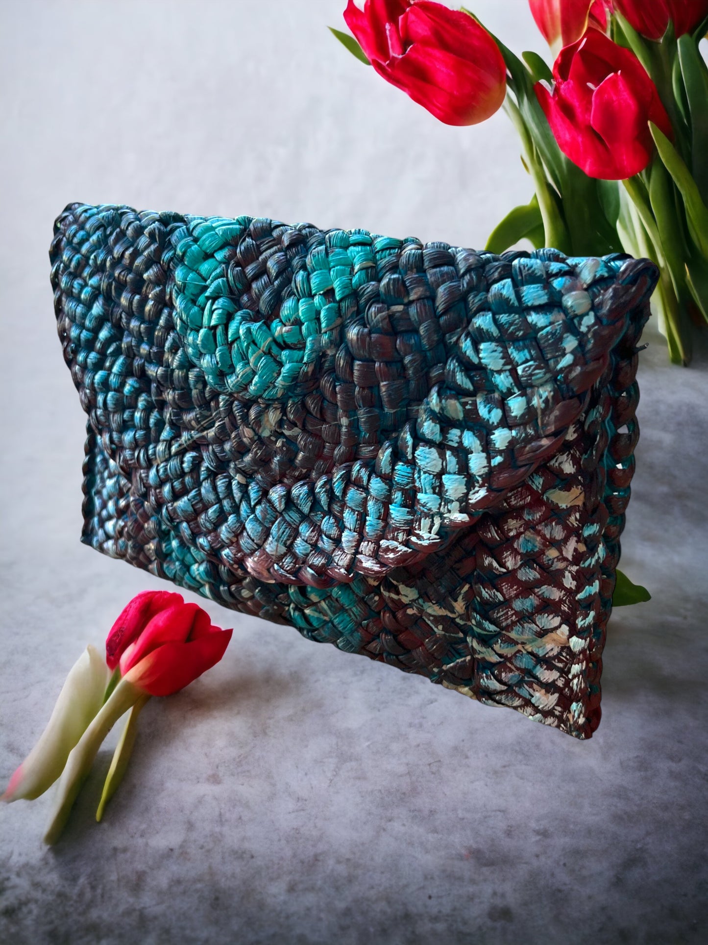 Turquoise Straw Clutch Envelope