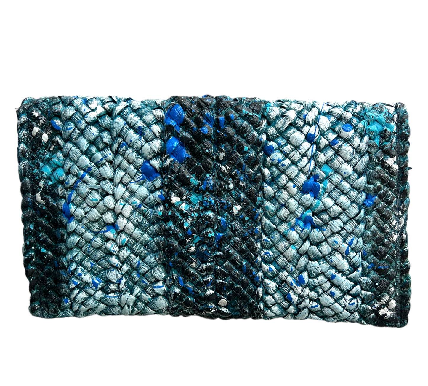 Hand-Painted Blue and Turquoise Straw Clutch