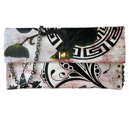 Hand-Painted Greek Meander Leather Clutch *