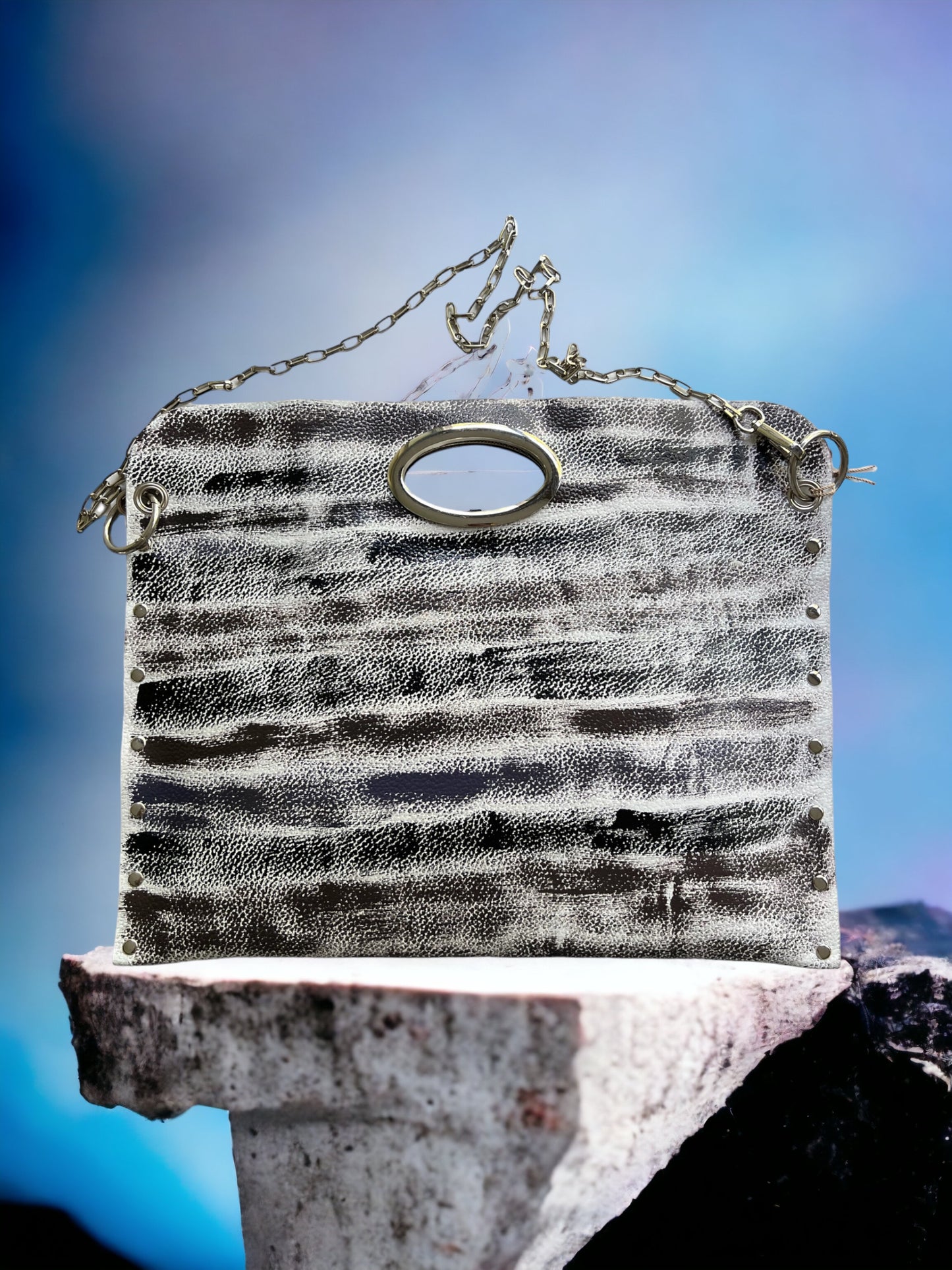 One-of-a-Kind Hand-Painted Abstract Leather Handbag