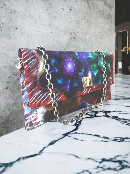 Crossbody Leather Abstract Painted Handbag