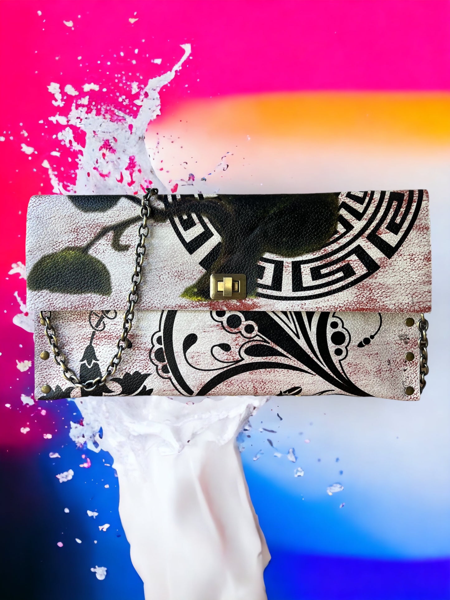 Greek Inspired Painted Clutch Bag