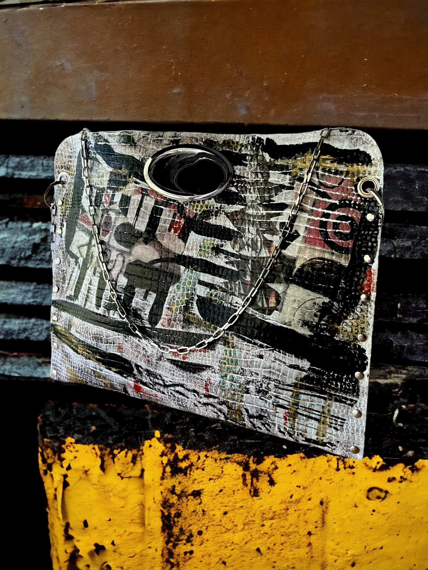 Hand-Painted Two-Sided Leather Handbag