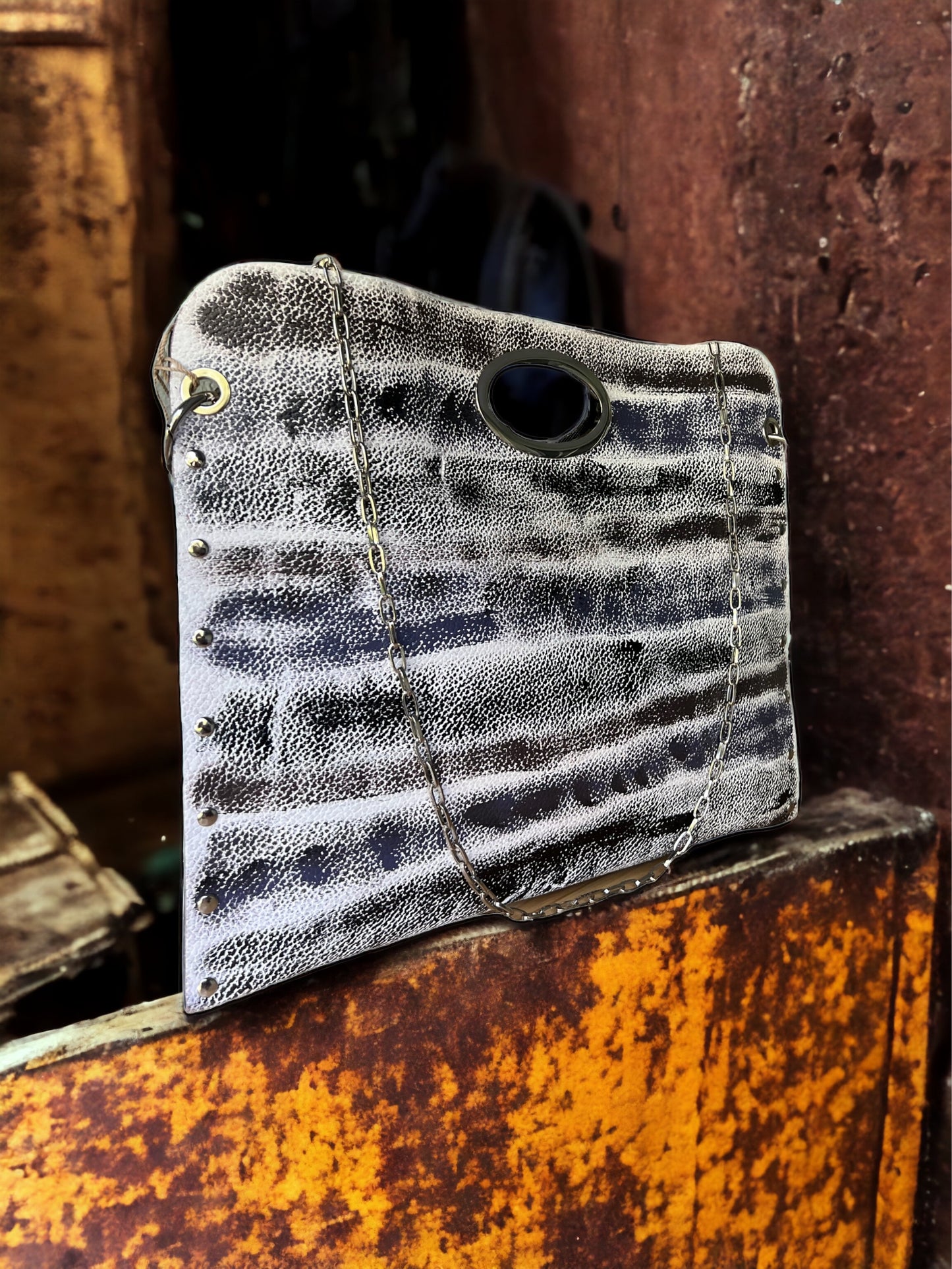 One-of-a-Kind Hand-Painted Abstract Leather Handbag