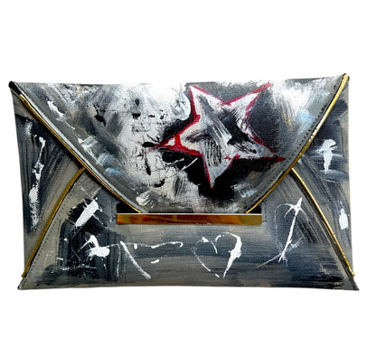 Hand-Painted Faux Leather Envelope Clutch Bag *
