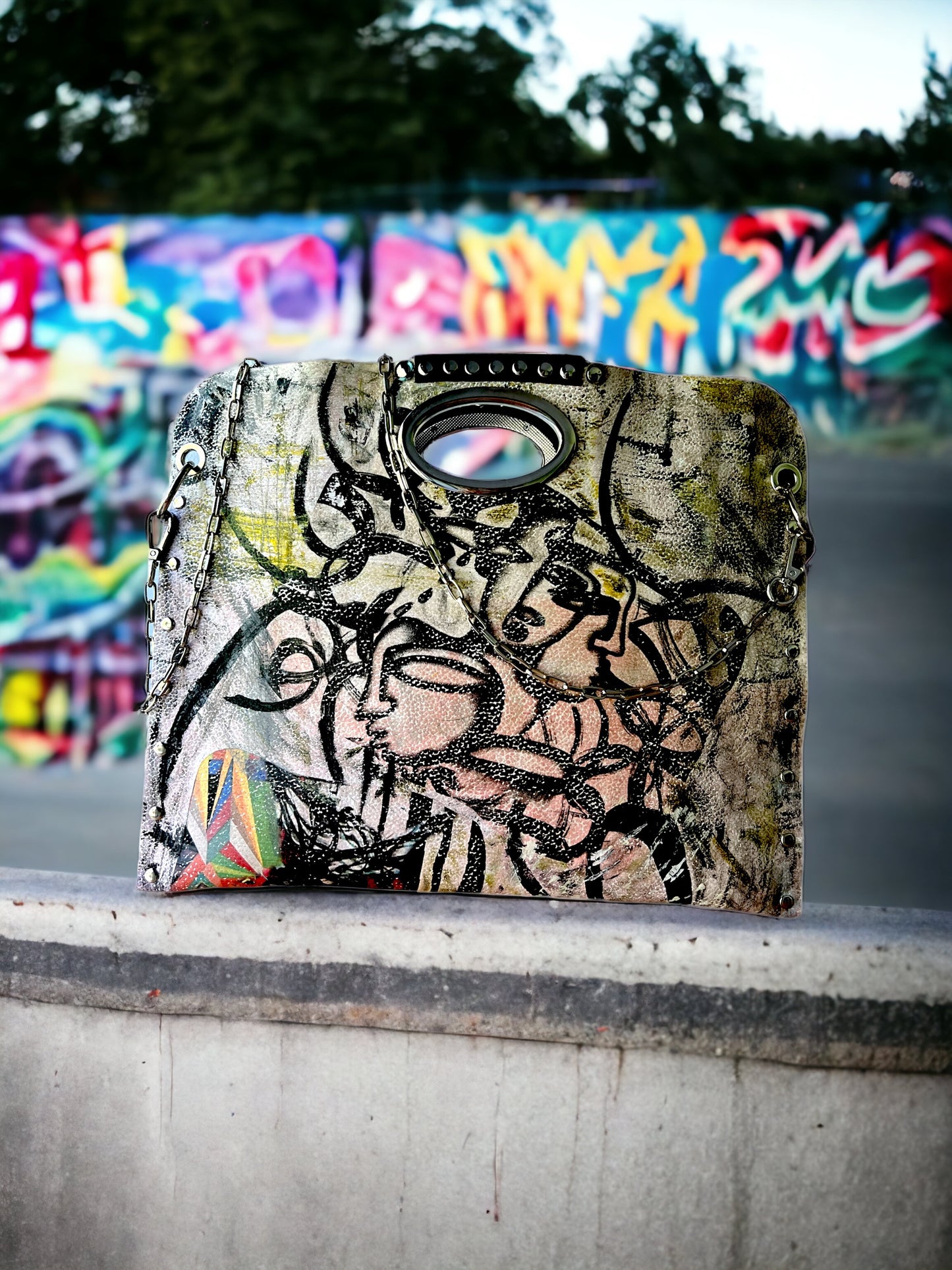 Hand-Painted Two-Sided Leather Handbag *