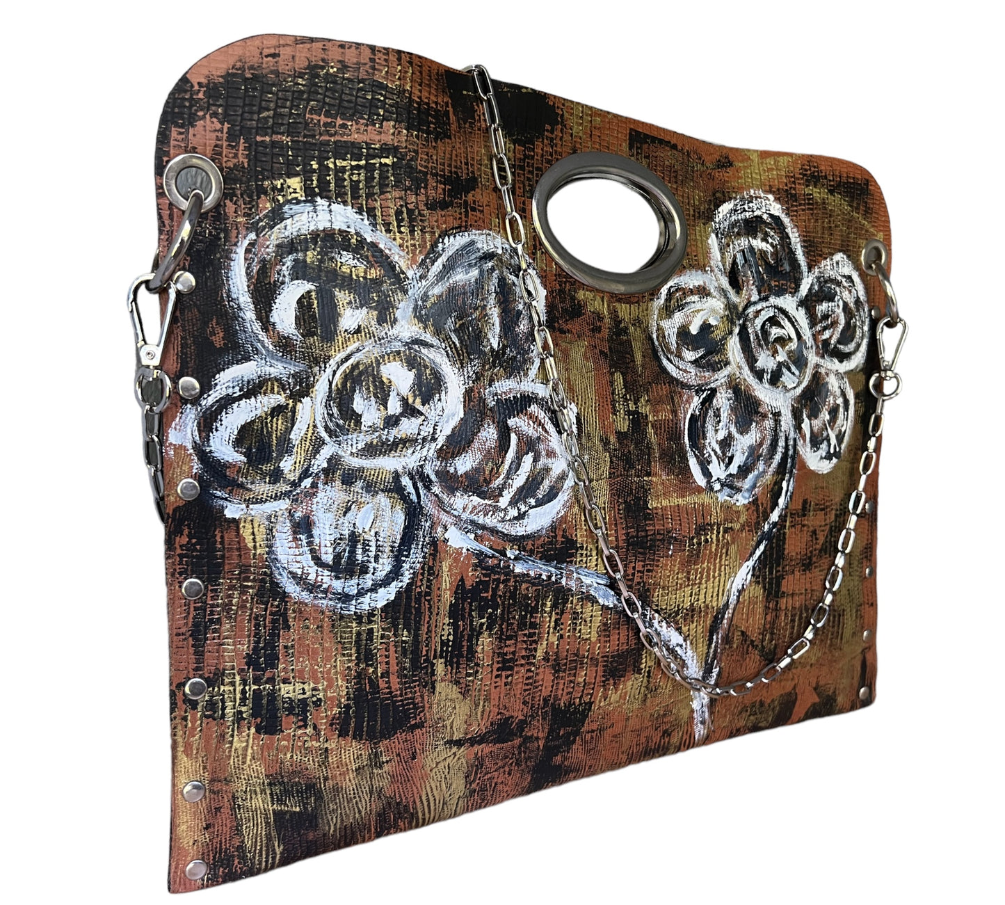 Hand-Painted Floral Leather Handbag