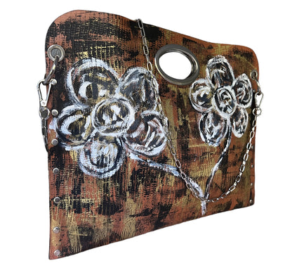 Hand-Painted Floral Leather Handbag