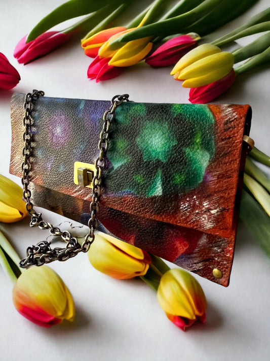 Crossbody Leather Abstract Painted Handbag