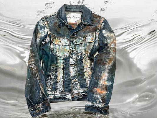 Abstract Elegance Hand-Painted Jean Jacket