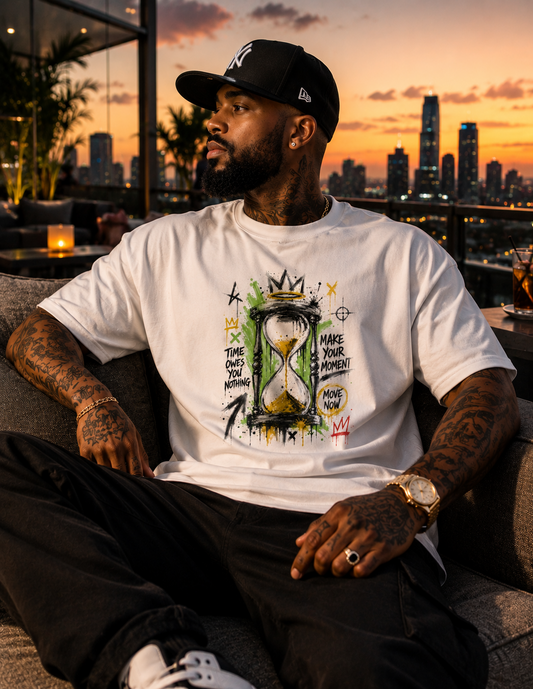 Black Hourglass Graphic T-Shirt, Oversized Streetwear Tee, Time Owes You Nothing Shirt, Urban Unisex Graphic Top