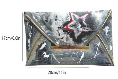 Hand-Painted Faux Leather Envelope Clutch Bag *