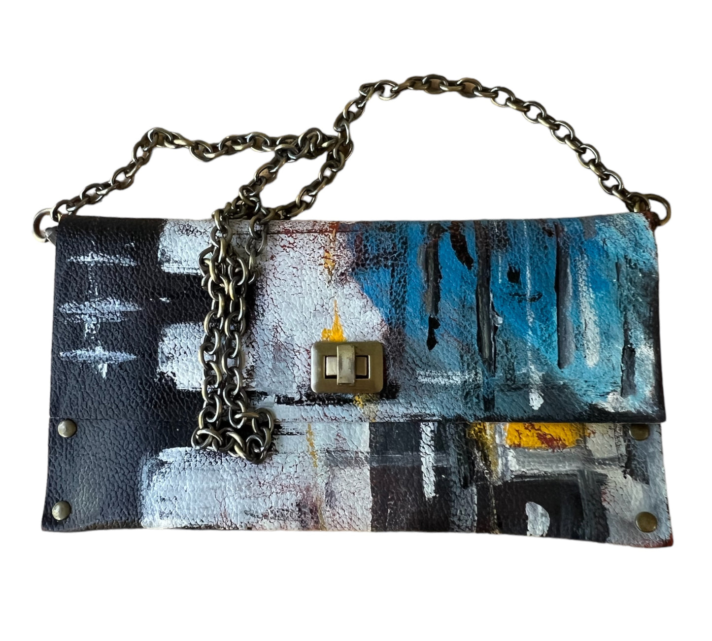 Blue Abstract Purse Hand Painted